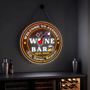 Wine Bar Personalized Cutout-style LED Lightbox, Custom Name Wall or Tabletop Decor, Gift for Wine Lovers and Entertainers