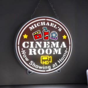 Cinema Room Personalized Cutout-style LED Lightbox, Custom Name Wall or Tabletop Home Theater Decor, Gift for Movie Lovers and Film Fans