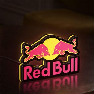 Red Bull LED Sign, Energy Drink Wall Art, Red Bull Light, Red Bull Racing Sign for Man Caves, Garage, Bars