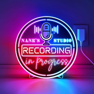 Recording in Progress Personalized Cutout-style LED Lightbox, Custom Name Wall or Tabletop Studio Decor, Gift for Musicians and Podcasters