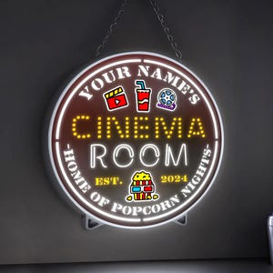 Rustic Cinema Room Personalized Cutout-style LED Lightbox, Custom Name Wall or Tabletop Theater Decor, Gift for Movie Buffs