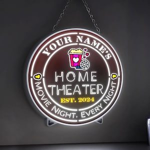 Home Theater Personalized Cutout-style LED Lightbox, Custom Name Wall or Tabletop Cinema Room Decor, Gift for Movie Lovers and Families