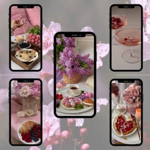 Minimal pink aesthetic stock images bundle mockup with Instagram post and story templates, soft pastel feminine branding visuals, high-resolution Canva designs for digital products and marketing
