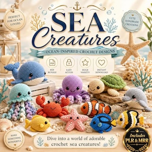 Animal amigurumi crochet PDF collection with detailed patterns for cute bunnies, bears, cats, dinosaurs, sea creatures, and plush crochet toys.