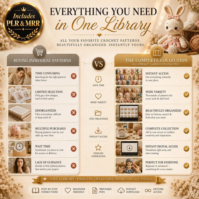 Amigurumi crochet pattern mega collection featuring cute plush animals, fantasy characters, sea creatures, dolls, and creative handmade projects.