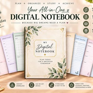 Digitales Planer-Notizbuch 2026–2028, GoodNotes-Notizbuch, Notability-verlinkte Registerkarten für Schülernotizbücher, GoodNotes-Papierstruktur, ADHS-Vorlagen