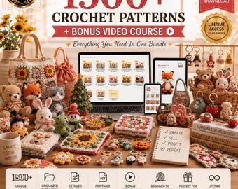 1500+ Crochet Patterns Bundle PDF PLR MRR | Amigurumi, Granny Square, Bags, Bears, Cats, Bunnies, Christmas + Bonus Crochet Video Course