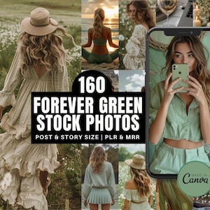 Sage Forever Green Stock Photos | Faceless Feminine Olive Green Stock Images | PLR MRR Green Aesthetic Lifestyle Instagram Posts Templates