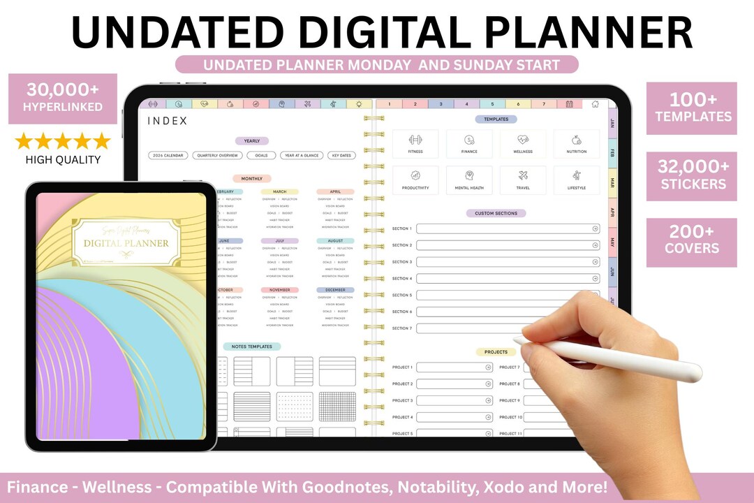 Undated All-in-one Digital Planner 2026 2027 2028 Digital Journal ...