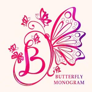 Feminine butterfly monogram script font featuring decorative ornaments, elegant calligraphy lettering, and floral-inspired initials for luxury logos, branding, packaging, and boutique business designs.