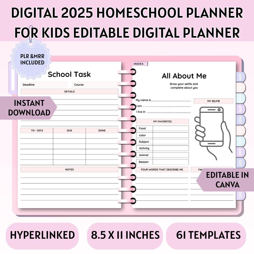 2025 Digital Homeschool Planner for Kids | Editable PDF Planner for ...