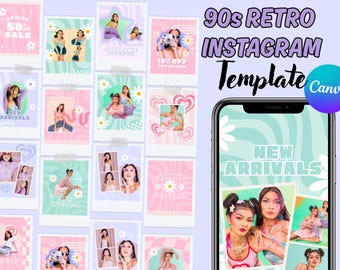 Plantillas de Instagram Y2K, Plantillas de Instagram ESTÉTICAS Y2K, Moda Y2K, Estética de los 2000, Plantillas retro de Canva, Plantillas de historias, PLR MRR