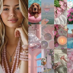 Pink Instagram Canva templates mockup featuring feminine pink aesthetic stock photos for posts and stories, ideal for influencers, bloggers, and small business branding using PLR MRR stock images