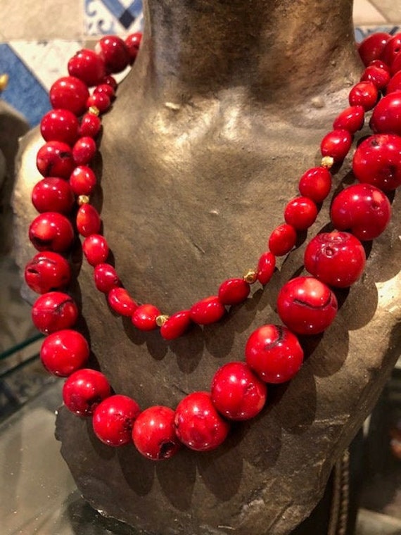 Red Coral Necklaces Set Statement 