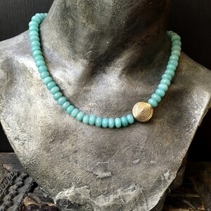 Blue jade Necklace, Turquoise Jade gold Necklace, statement jade Necklace, Natural Gemstone necklace, evening necklace, beaded necklace