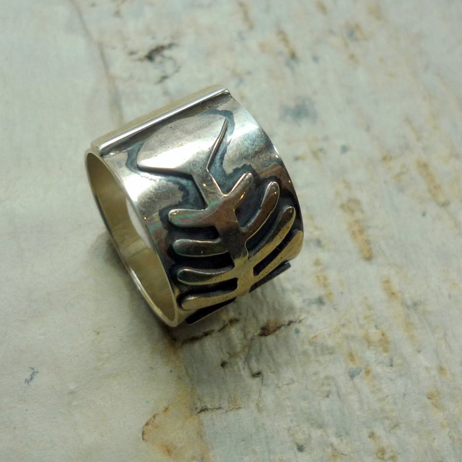 Fish Ring Sterling Silver Ring Wide Silver Band Oxidized - Etsy