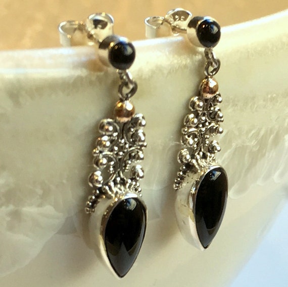 Black Onyx Earrings Sterling Silver Dangle Earrings Teardrop | Etsy