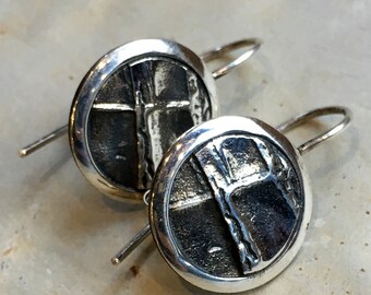 Modern earrings, Sterling Silver Dangle Earrings, Abstract Silver Earrings, Round Dangle Earrings, Small Oxidized Silver Earrings,#571