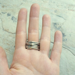 Sterling Silver Ring, Silver Wire Wrapped Ring, Wide Silver Ring, Statement Silver Ring, Woven Lines Ring, Chunky Modern Silver Band 399 image 4