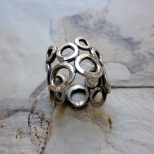 Sterling Silver Ring, Circles Ring, Statement Ring, Circles band, Silver Wide Band, Shiny Silver Ring, everyday Casual ring,Simple Ring #328