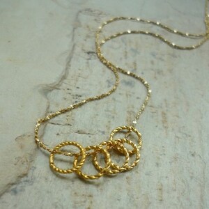 Rings necklace, Gold Plated Necklace, Hoops Necklace, Gold Plated Hoops Necklace, Fine Cable Gold Plated Chain, Tiny Golden Circles Necklace