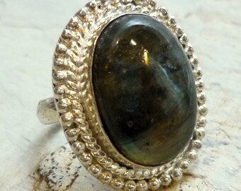 Labradorite Stone Ring, gemstone ring, adjustable ring, stone ring, statement ring, cocktail ring, large oval ring, metal and stone ring