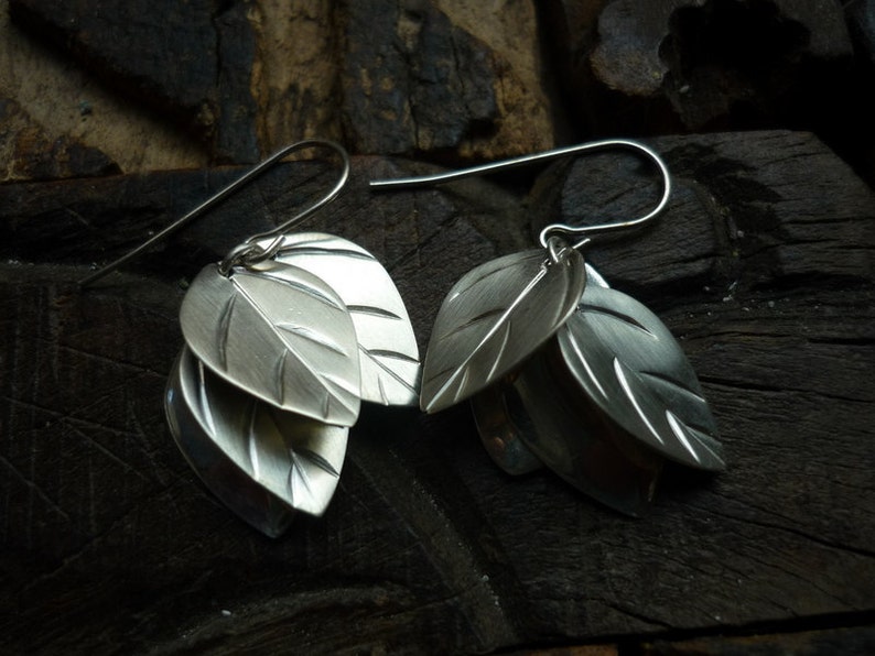 Leaf Earrings, Botanical earrings, Sterling silver Earrings, Woodland Silver Earrings, Autumn Jewelry, Leaf Shape Earring, Leaves Shape. image 5