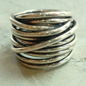 Sterling Silver Ring, Silver Wire Wrapped Ring, Wide Silver Ring, Statement Silver Ring, Woven Lines Ring, Chunky Modern Silver Band 399 image 2