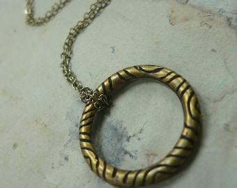 Circle Pendant, Brass Necklace, Delicate Necklace, Dainty Brass Necklace, Simple Stacking Necklace, Grooved Pendant on a Fine Brass Chain.