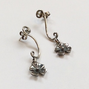 Whimsical Boho Flower Earrings, Sterling Silver Flower Earrings, Sterling Silver Flower Dangle, Woodland Silver Earrings, Botanical Earrings