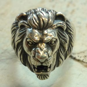 Solid Gold Signet Lion Ring, Leo Ring, Men Ring, Chunky 14k Gold Ring ...