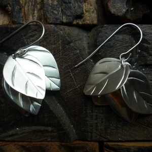 Leaf Earrings, Botanical earrings, Sterling silver Earrings, Woodland Silver Earrings, Autumn Jewelry, Leaf Shape Earring, Leaves Shape. image 3