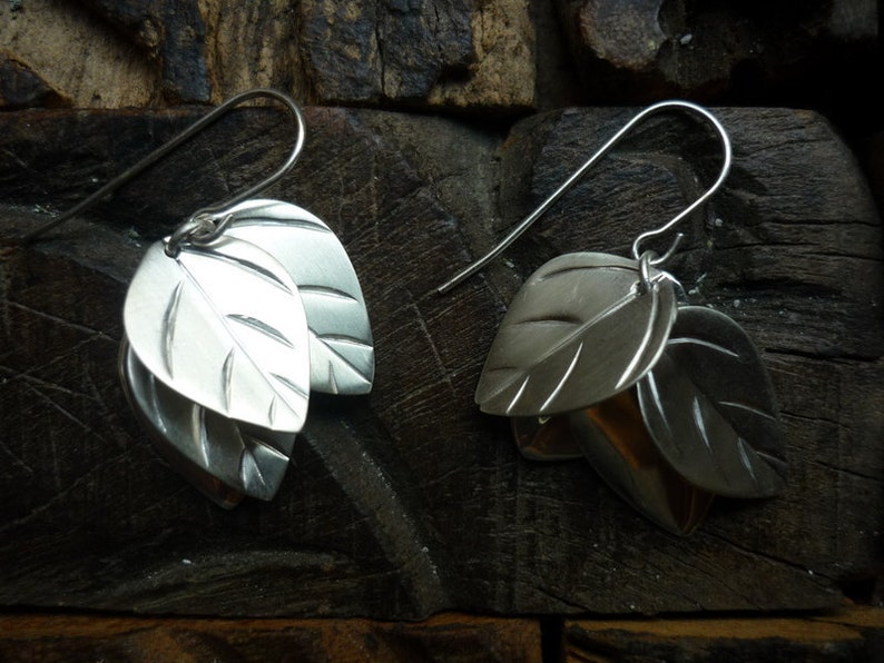 Leaf Earrings, Botanical earrings, Sterling silver Earrings, Woodland Silver Earrings, Autumn Jewelry, Leaf Shape Earring, Leaves Shape. image 3