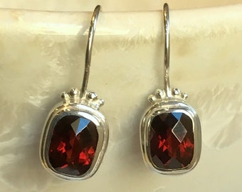 Silver Garnet Earrings, Garnet dangle Earrings, Red Stone Earrings, Silver rectangle Earrings, evening earrings, statement earrings EG193GR