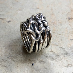 Sterling Silver Wrapped Ring, Sterling Silver Band, Sterling Silver Wire Ring, Wide Silver Band, Bohemian Ring, Silver Statement Ring K550 image 4