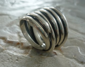Sterling Silver Ring, Wire Wrapped Ring, Wide Silver Ring, Chunky Ring, Statement Ring, Silver Ring, Organic Ring, Oxidized Silver Ring #170