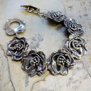 Pulsera floral de plata, Pulsera de flores, Pulsera de plata de ley, Pulsera de plata ancha, Pulsera orgánica gruesa, Joyería de bosque K#304