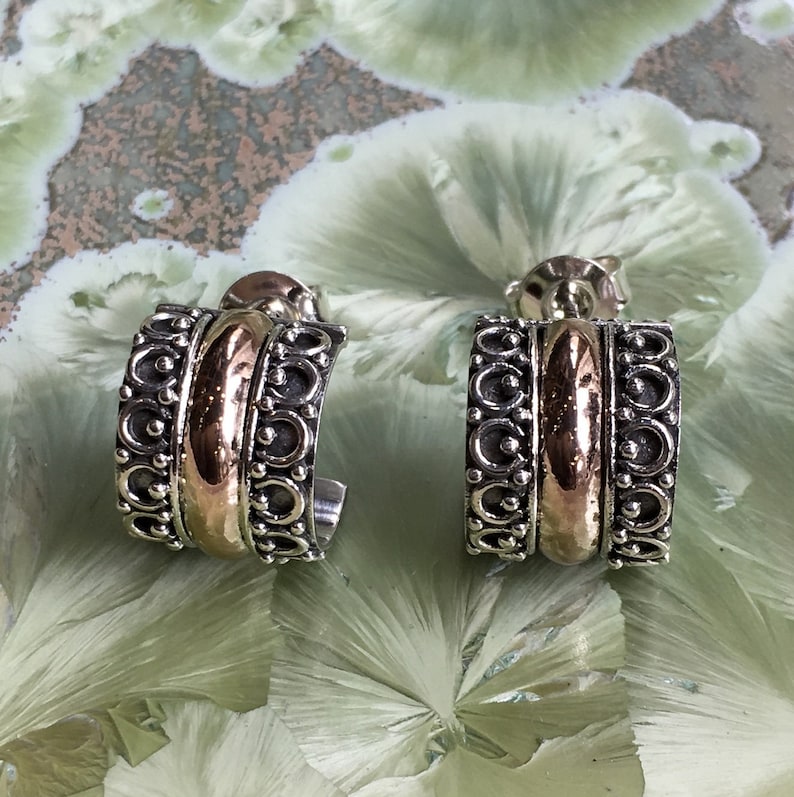 Silver Gold Earrings small hoop Earrings Silver Small ear Cuffs EH568 Filigree hoops Sterling Silver Rose Gold Earrings Cuff Huggies