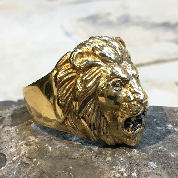 Stainless Steel Lion Ring with 14k Yellow Gold Accent SR641