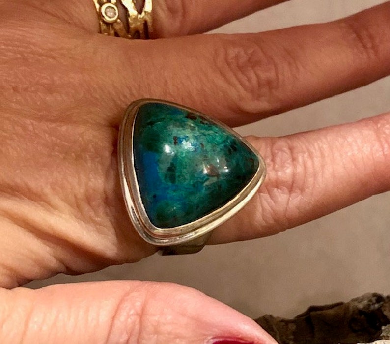 statement ring Extra Large stone ring #96 Cocktail ring Gemstone Ring Triangle Chrysocolla ring sterling silver ring