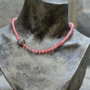 Salmon Tone Necklace, cherry quartz Necklace, Gemstones necklace, Casual Necklace, brass heart Necklace, simple necklace, beaded necklace.