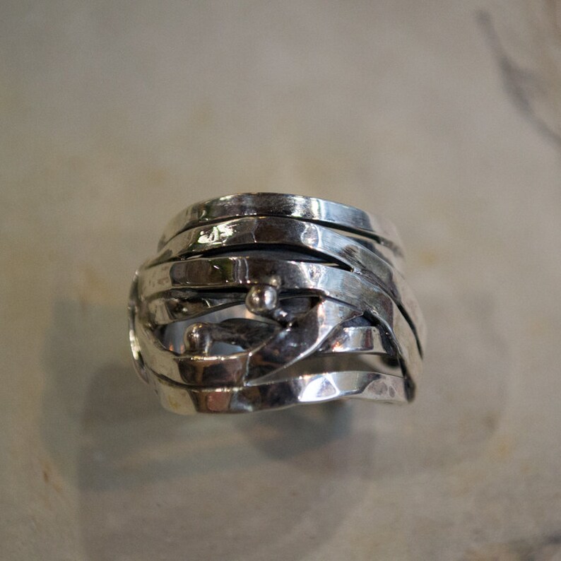 bohemian ring Wire Wrap Ring hammered silver ring gypsy Ring boho ring Wide Band hippie Ring Unisex wedding Ring unique ring for her