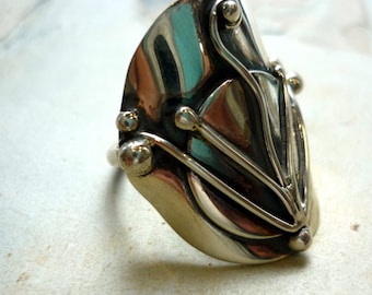 Anillo de plata esterlina, anillo de plata llamativo, anillo de plata moderno, anillo de plata grueso, anillo orgánico, anillo de plata cóctel, anillo de bosque