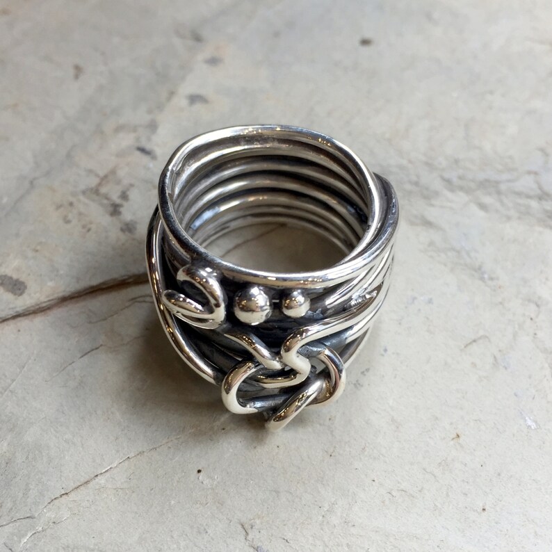 Sterling Silver Wrapped Ring, Sterling Silver Band, Sterling Silver Wire Ring, Wide Silver Band, Bohemian Ring, Silver Statement Ring K550 image 3