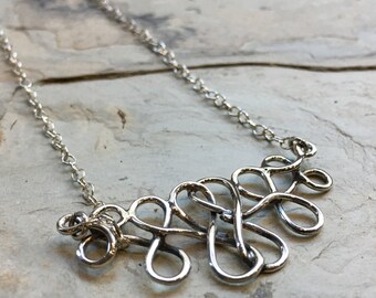 Contemporary Pendant, Silver Jewelry, Loop Wire Wrap Pendant