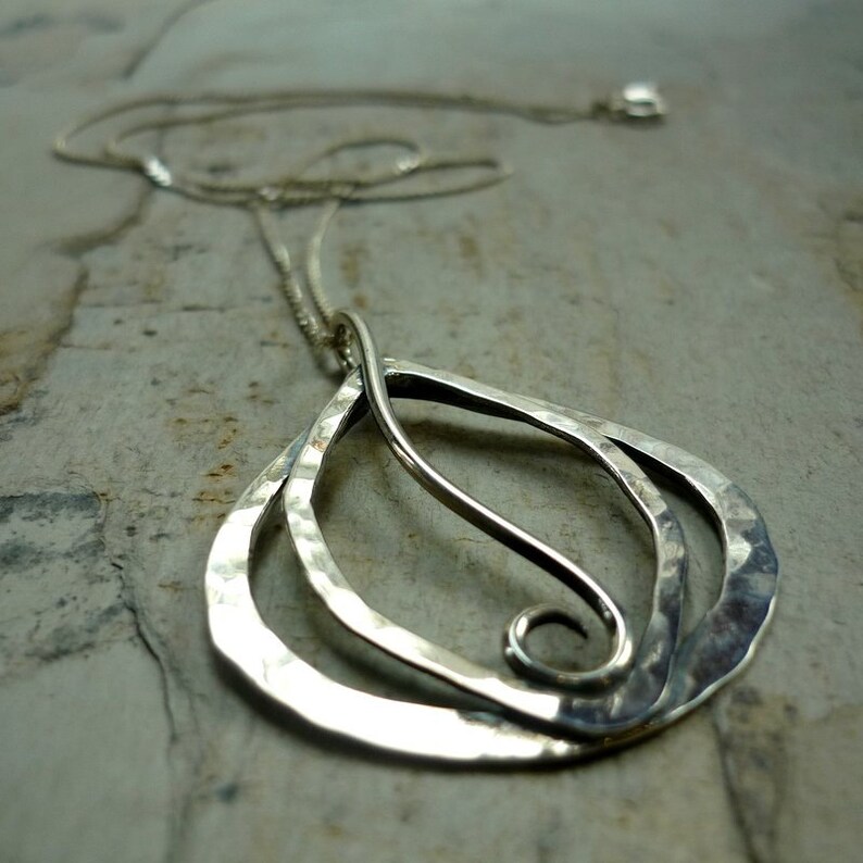 Sterling Silver Pendant Long Silver Necklace Elliptical Etsy