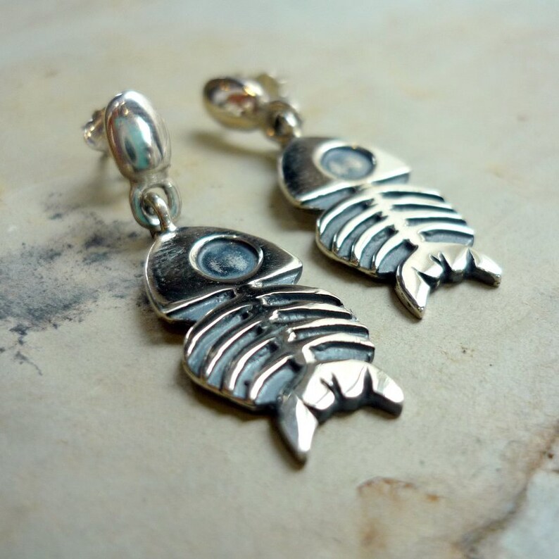 Fish Bone Earrings Sterling Silver Earrings Dangle Earrings Etsy