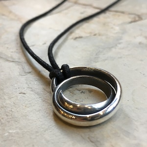 Sterling Silver Necklace, Boho Ring Pendant Necklace, Adjustable Modern Pendant Necklace, Unisex, Men Pendant Necklace on Black String K#578