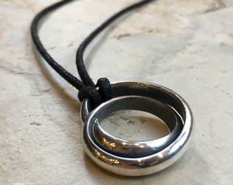 Sterling Silver Necklace, Boho Ring Pendant Necklace, Adjustable Modern Pendant Necklace, Unisex, Men Pendant Necklace on Black String K#578