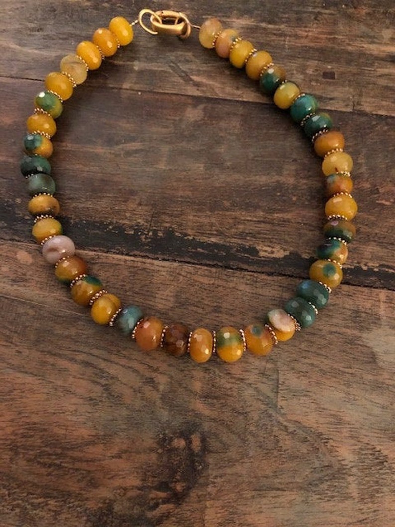 Chunky mustard Stones Necklace, Natural Stones Necklace, Agate Necklace, Earth Tones Necklace, Gold Agate Necklace image 3